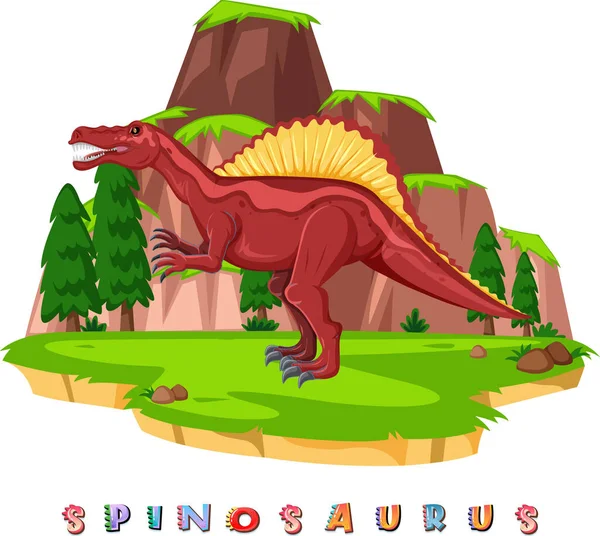 Dinosaurier Wortkarte Zur Illustration Von Spinosaurus — Stockvektor