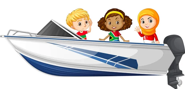 Natale Ragazzo Ragazza Piedi Una Barca Uno Sfondo Bianco Illustrazione — Vettoriale Stock