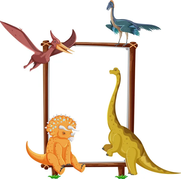 Группа Динозавров Вокруг Доски Белом Фоне Иллюстрации — стоковый вектор