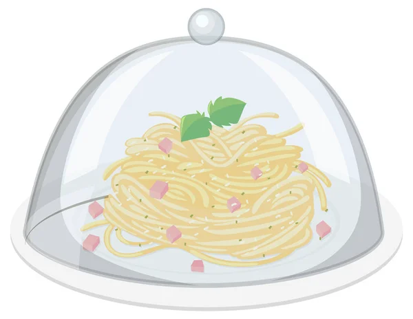 Spaghetti Sahne Sauce Mit Glasabdeckung Illustration — Stockvektor