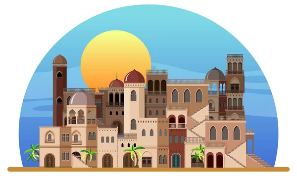 阿拉伯建筑房屋和建筑图解 — 图库矢量图片
