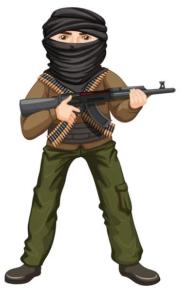 Terrorist Holding Rifle Gun Illustration — Stock Vector