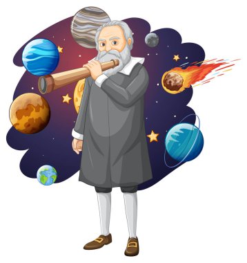 Çizgi film stilinde Galileo Galilei 'nin portresi