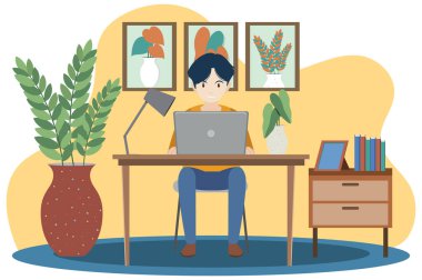 Ev illüstrasyonunda çalışan adam