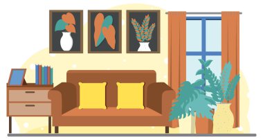 Oturma odası iç mekan konsepti düz tasarım çizimi