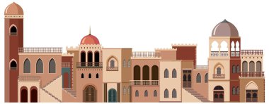 Şehir illüstrasyonunda tuğlalardan yapılmış binalar