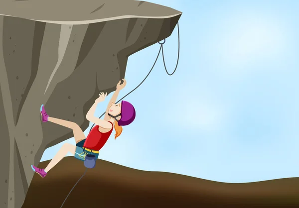Escalada Roca Escena Con Mujer Escalada Roca Ilustración — Vector de stock