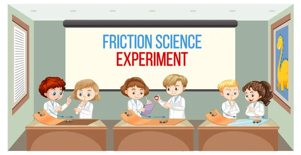 Επιστήμονες Παιδιά Που Κάνουν Εικονογράφηση Πειράματος Τριβής — Διανυσματικό Αρχείο