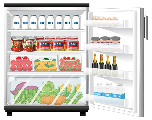 Refrigerator Lots Food Illustration — Stock Vector