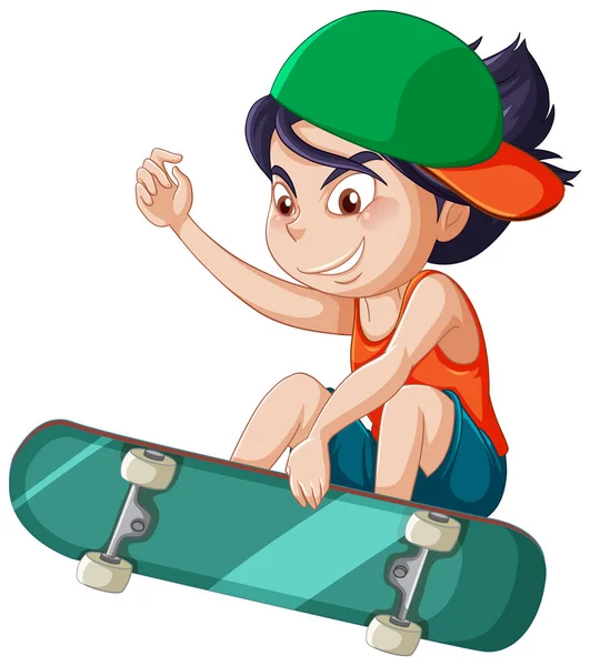 Een Jongen Die Skateboard Speelt Witte Achtergrond Illustratie — Stockvector