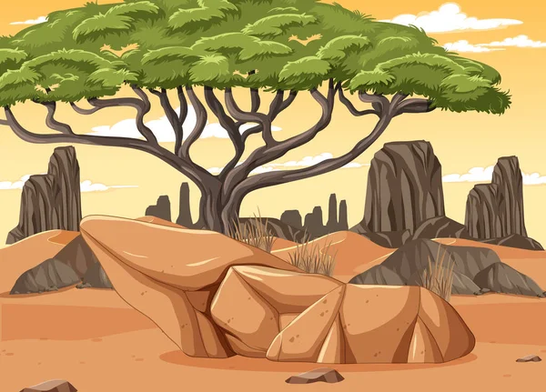 Paisagem Deserto Com Árvores Ilustração — Vetor de Stock