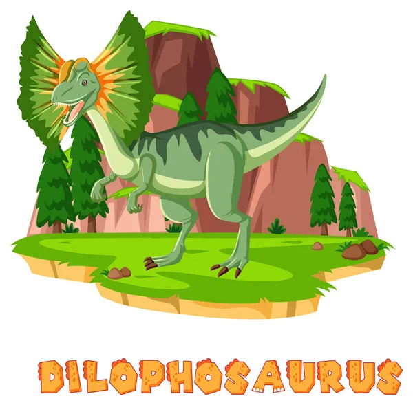Scena Dinozaurami Dilofosaurus Ilustracji Wyspy — Wektor stockowy
