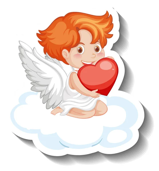 Cupido Ragazzo Tenendo Cuore Seduto Una Nuvola Illustrazione — Vettoriale Stock