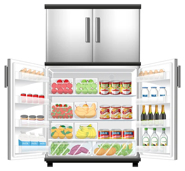 Холодильник Великою Кількістю Харчових Ілюстрацій — стоковий вектор