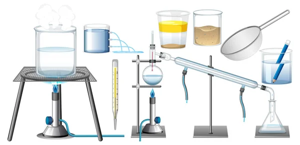 Conjunto Equipamentos Necessários Para Ilustração Experimentos Científicos — Vetor de Stock