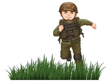 Beyaz arkaplanda ordu üniformalı bir adam.