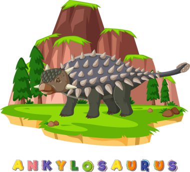 Ankylosaurus illüstrasyonu için dinozor kelime kartı