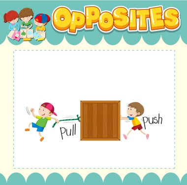 İngilizce karşıt kelime illüstrasyonunun eğitim kelime kartı