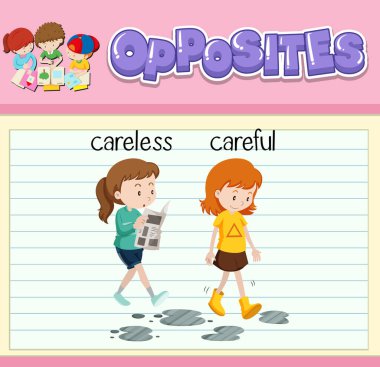 İngilizce karşıt kelime illüstrasyonunun eğitim kelime kartı