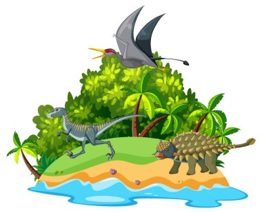 Ada illüstrasyonunda dinozorların olduğu sahne