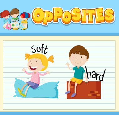 İngilizce karşıt kelime illüstrasyonunun eğitim kelime kartı