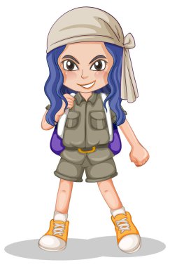 Kamp kıyafeti çizimde bağıran küçük kız