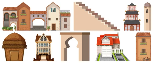 Diversi Disegni Edifici Illustrazione — Vettoriale Stock