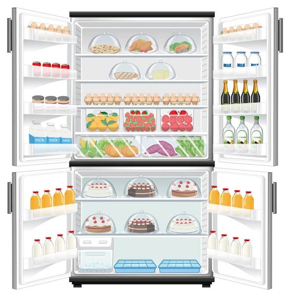 Refrigerator Lots Food Illustration — Stock Vector