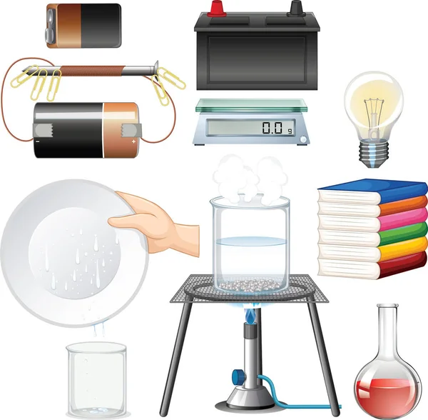 Many Science Equipments White Background Illustration — Stock Vector