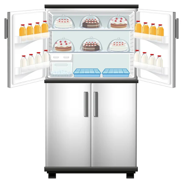 带有大量食品说明的冰箱 — 图库矢量图片