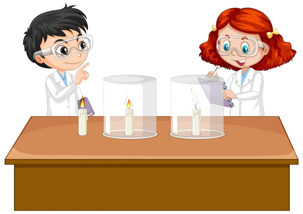 Crianças Cientistas Fazendo Ilustração Experimentos Científicos —  Vetores de Stock
