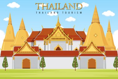 Tayland ikonik turizm cazibe arka plan illüstrasyonu