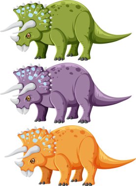 Beyaz arkaplan çiziminde triceratops dinozorları.