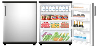 Buzdolabı kapalı ve bir sürü yemek resimleriyle kapıyı açtı.