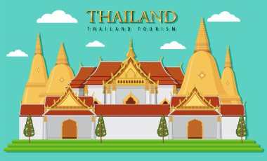 Tayland ikonik turizm cazibe arka plan illüstrasyonu