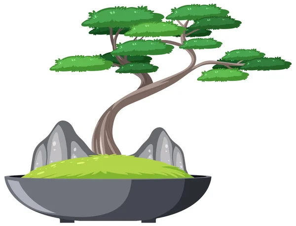 Árbol Bonsái Maceta Sobre Fondo Blanco Ilustración — Vector de stock