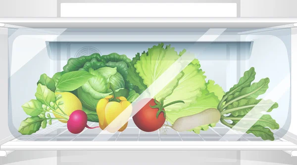 Внутри Холодильника Овощной Иллюстрацией — стоковый вектор