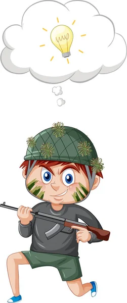 Soldier Boy Thinking White Background Illustration — Stock Vector