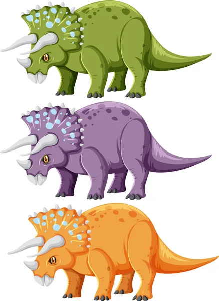 Set Triceratops Dinosaurs White Background Illustration — Stock Vector