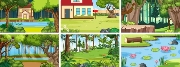 Birçok ağaç ve göl resimli doğa sahnesi