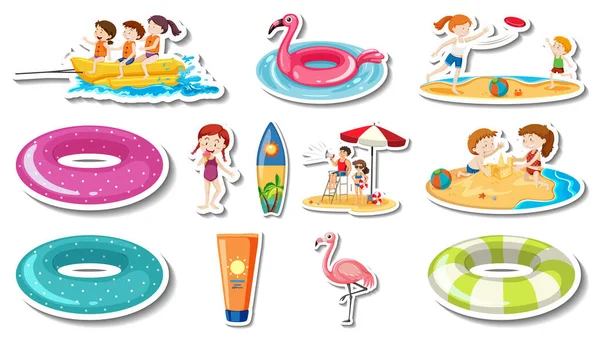 Set Von Strandutensilien Und Illustrationen Für Kinder — Stockvektor