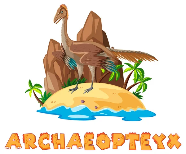 Escena Con Dinosaurios Archaeopteryx Isla Ilustración — Vector de stock