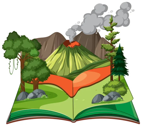 Сцена Вулканом Лесной Иллюстрации — стоковый вектор