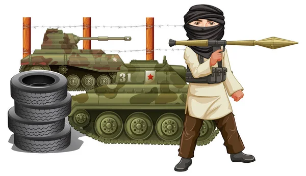 Teroris Memegang Rpg Oleh Ilustrasi Tank - Stok Vektor