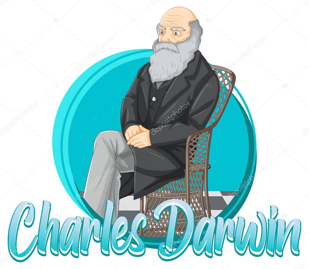 Portrait of Charles Darwin in cartoon style illustration