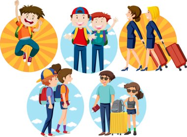 Beyaz arkaplan resimlerinde seyahat temalı kadın ve erkek.