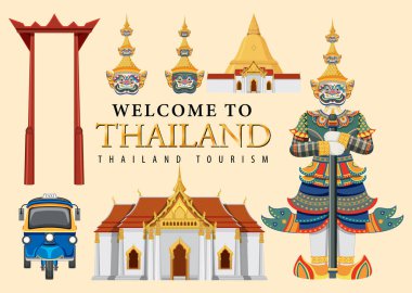 Tayland ikonik turizm cazibe arka plan illüstrasyonu