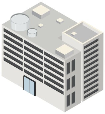 Beyaz arkaplan illüstrasyonunda Isometric binası