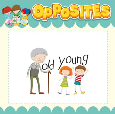 İngilizce karşıt kelime illüstrasyonunun eğitim kelime kartı