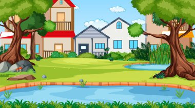 Ev ve bahçe illüstrasyonlu sahne